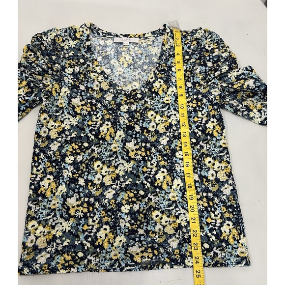 Loft Womens Micro Floral Puff Sleeve Top Size M Cottagecore Boho Prairie Spring - Picture 9 of 11